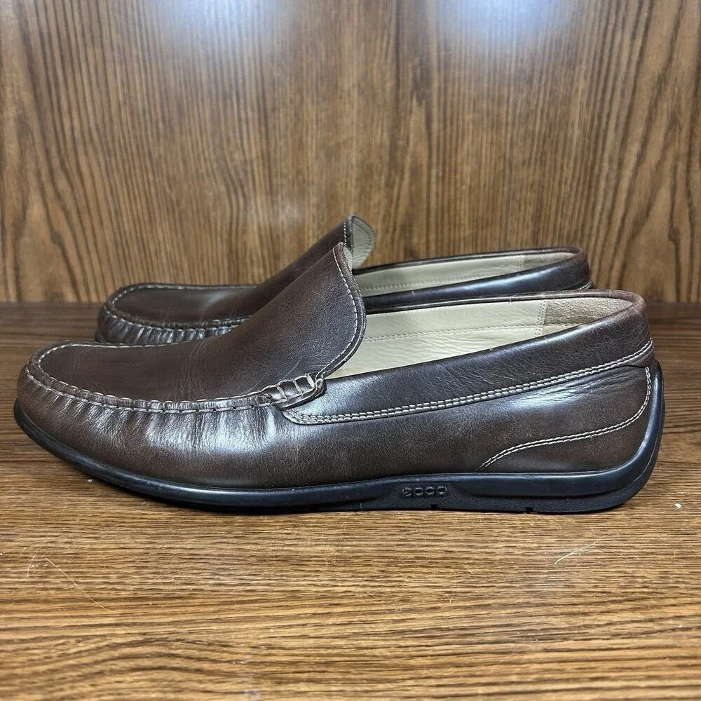 ECCO Leather Driving Loafer Mens Size‎ US 10 Brown Classic Slip On Moc Toe